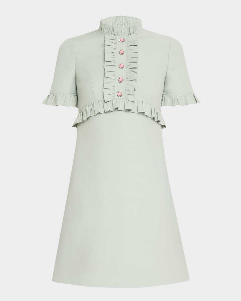 Ruffle Button Short-Sleeve Mini Dress